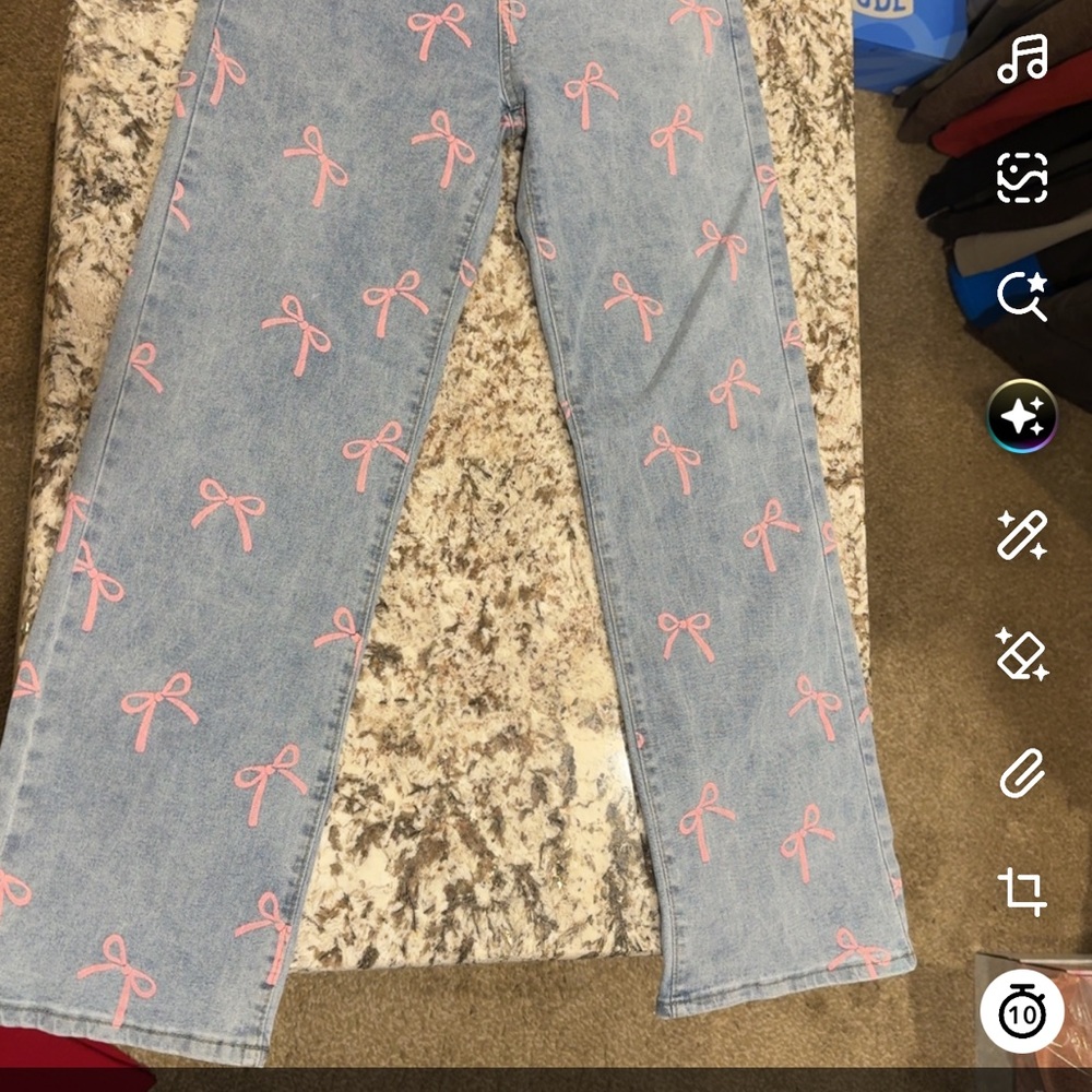 BAMBOO Light Blue Jeans with Pink Bow Design